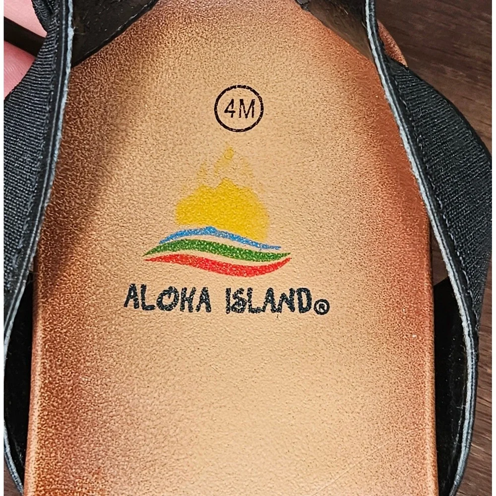 Aloha Island Sandals Women 4M Black Elastic Strappy Platform Espadrille Comfort